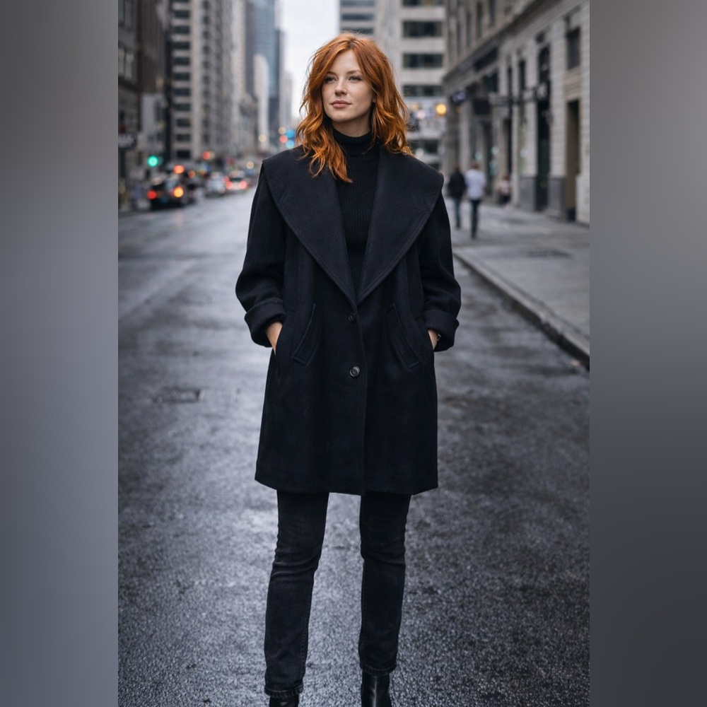 VINTAGE 1980’s Jonathan Steven’s black wool nylon blend coat